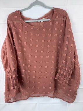 eesome Rosewood Swiss Dot‎ Smocked Cuff Blouse